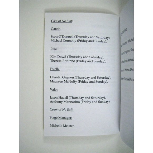 No Exit Show Program 2009 Iona Department Performing Arts New York Theatre - Picture 2 of 3
